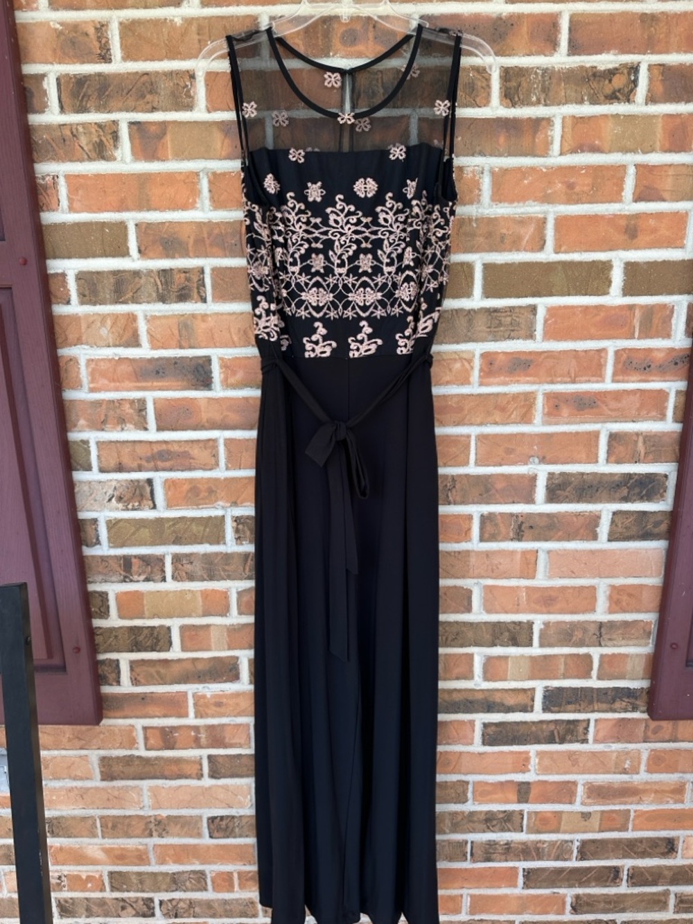 Black Evening Maxi Jumpsuit with Blush Embroidery